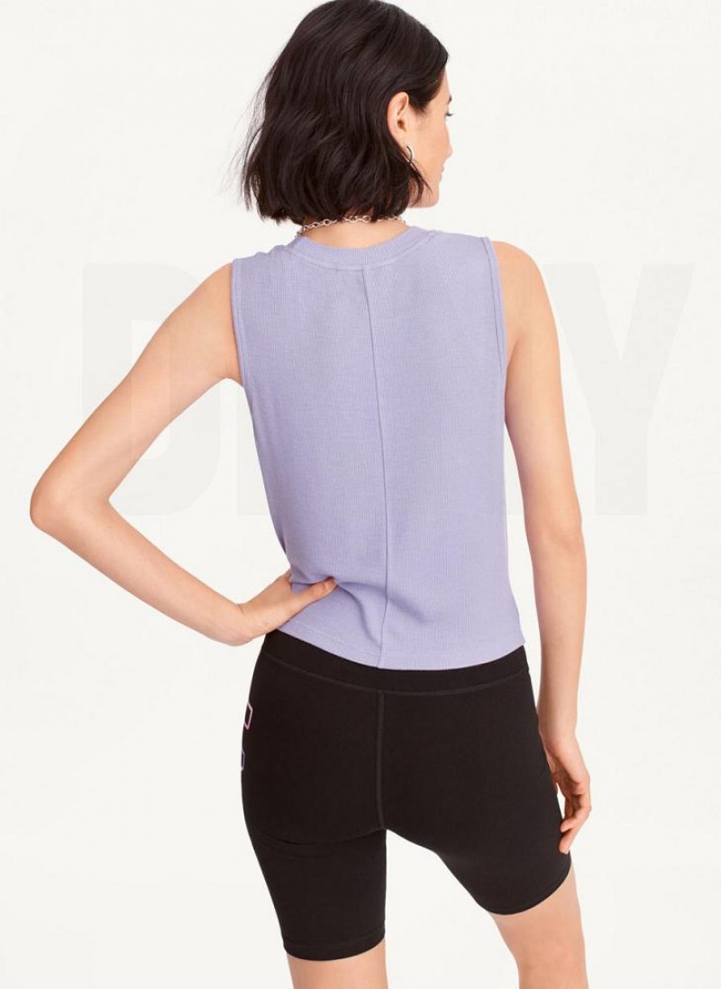 Purple DKNY Rib Twist Front Women's Tank Tops | USA-D0167