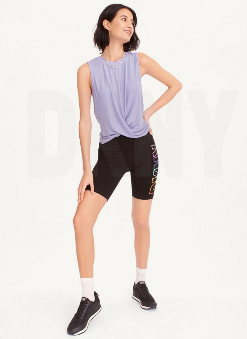 Purple DKNY Rib Twist Front Women's Tank Tops | USA-D0167