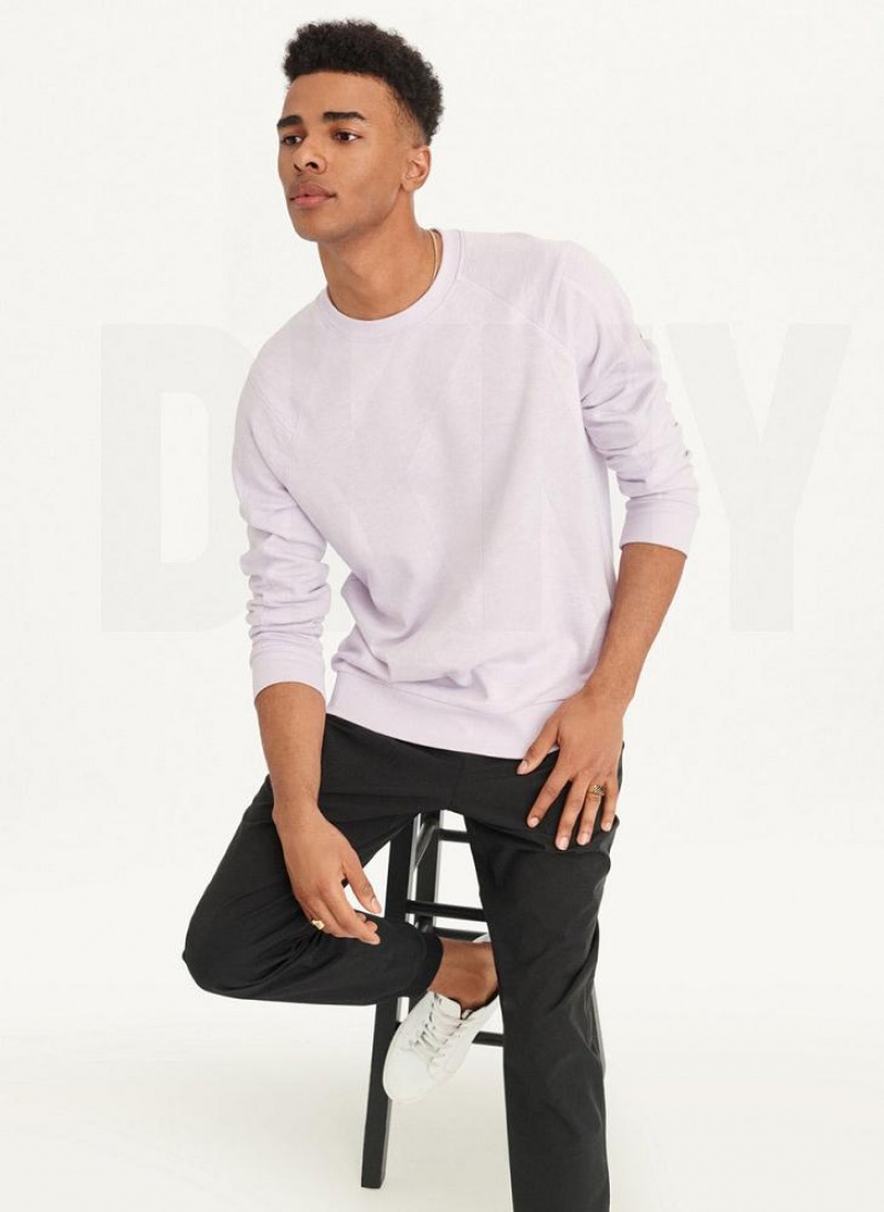 Purple DKNY Slub French Terry Crewneck Men's Sweatshirts | USA-D0244