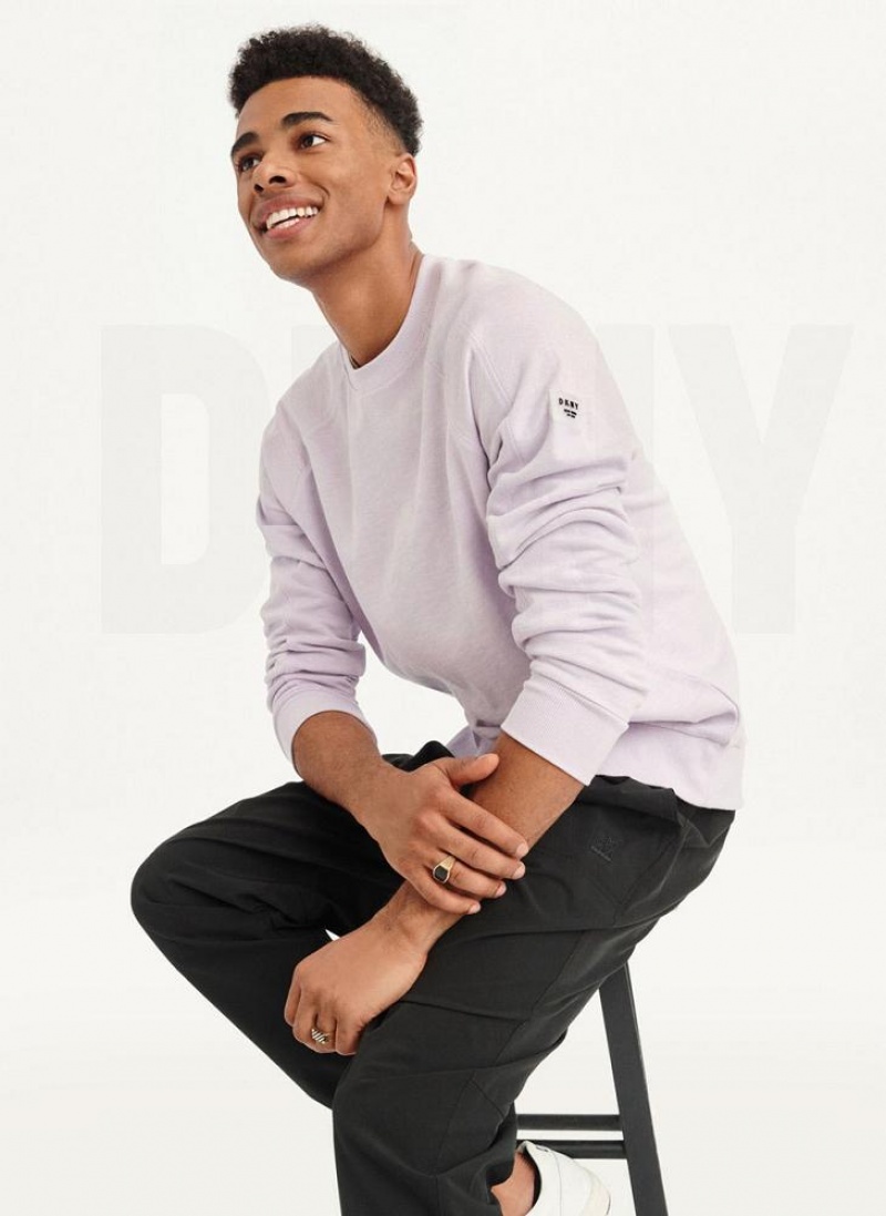 Purple DKNY Slub French Terry Crewneck Men's Sweatshirts | USA-D0244