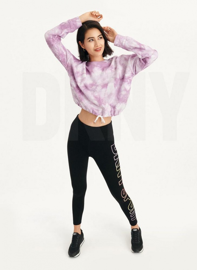 Purple DKNY Tie Dye Crew Neck Pullover With Tie Women's Sweatshirts | USA-D1292