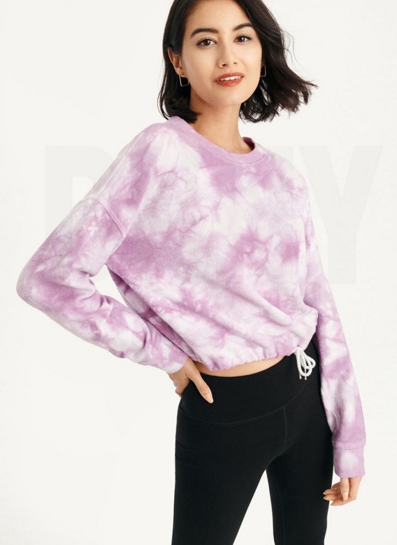 Purple DKNY Tie Dye Crew Neck Pullover With Tie Women's Sweatshirts | USA-D1292