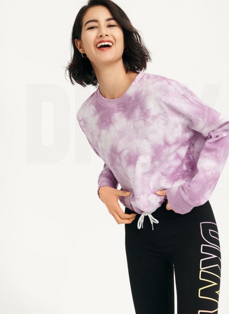 Purple DKNY Tie Dye Crew Neck Pullover With Tie Women's Sweatshirts | USA-D1292