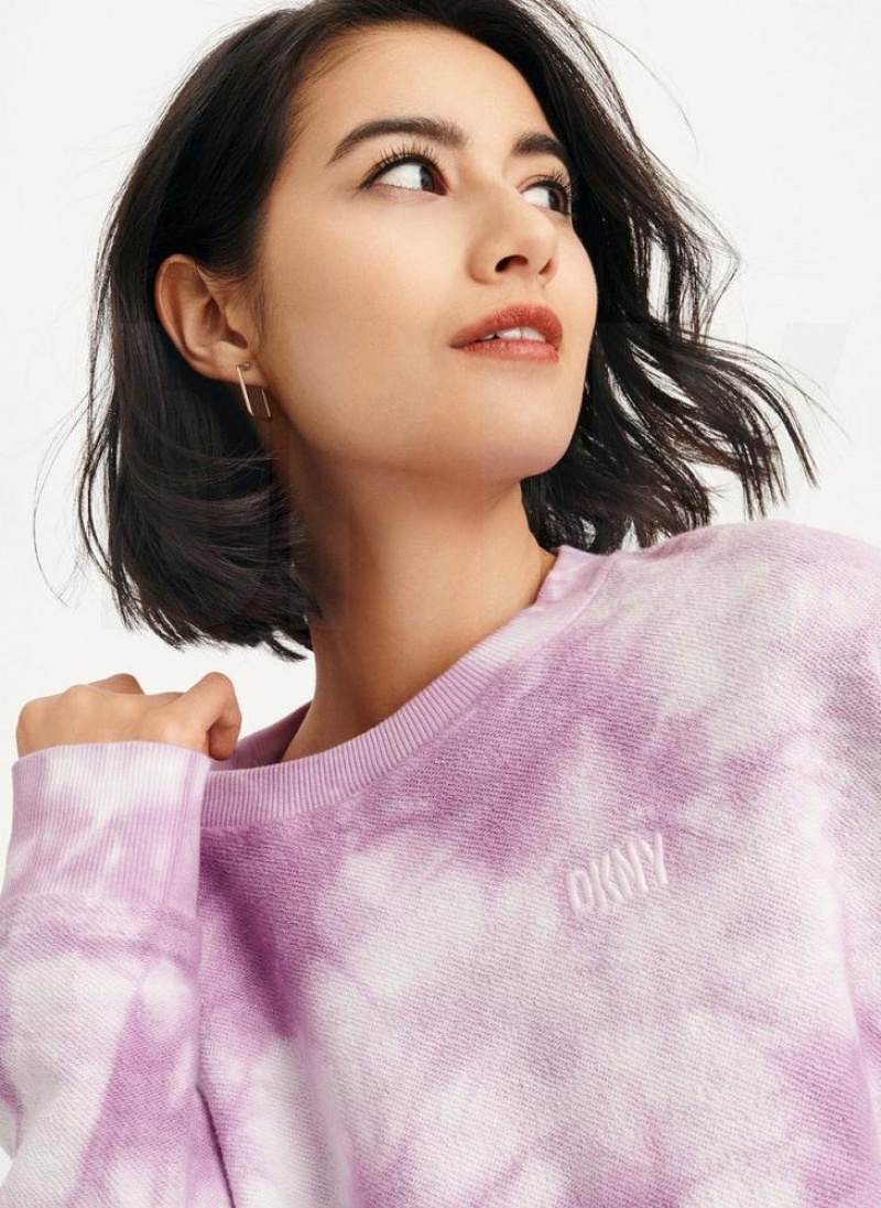 Purple DKNY Tie Dye Crew Neck Pullover With Tie Women's Sweatshirts | USA-D1292