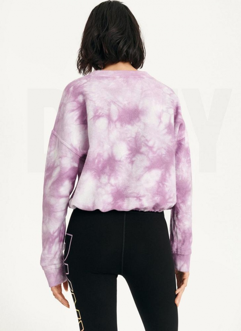 Purple DKNY Tie Dye Crew Neck Pullover With Tie Women's Sweatshirts | USA-D1292