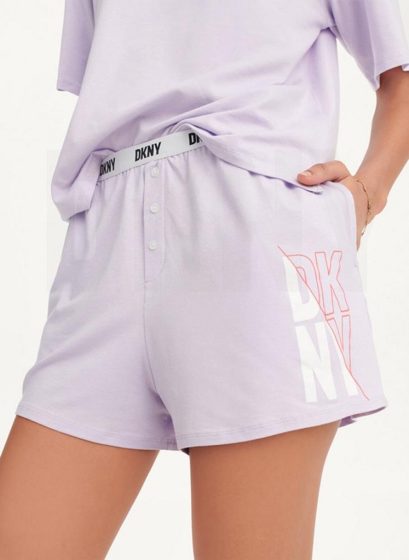 Purple DKNY Top & Boxer Sleep Set Women's Pajamas | USA-D1375