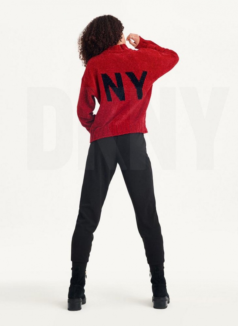 Red DKNY Chunky Chenille Logo Women's Sweaters | USA-D1308