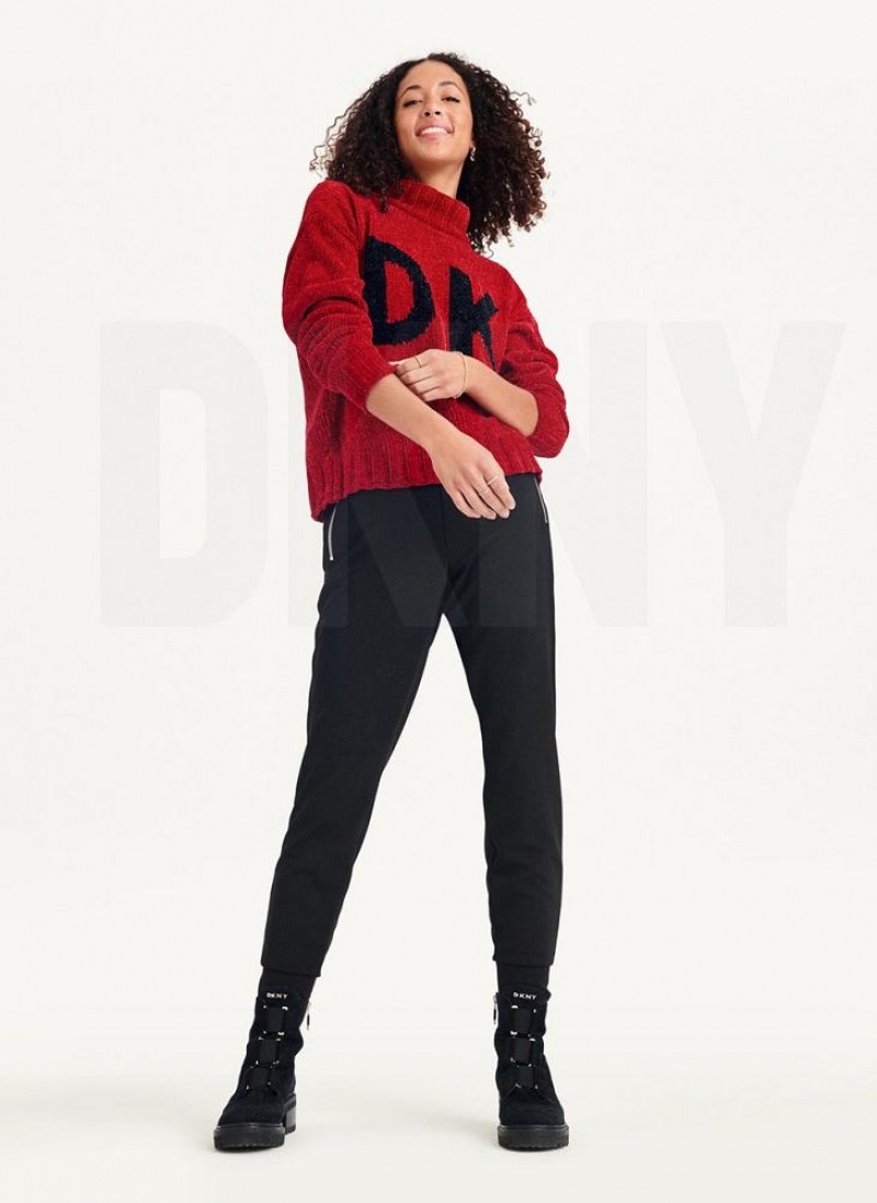 Red DKNY Chunky Chenille Logo Women's Sweaters | USA-D1308