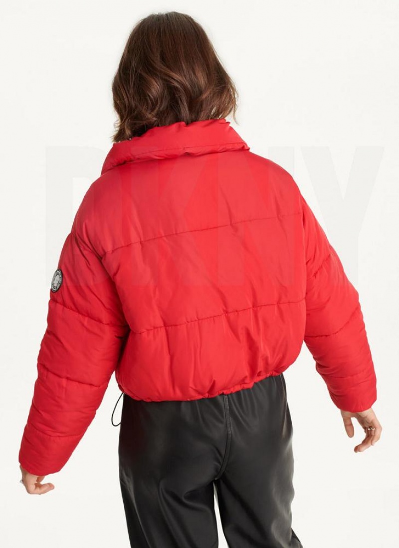 Red DKNY Cropped Women's Puffer Jacket | USA-D0140