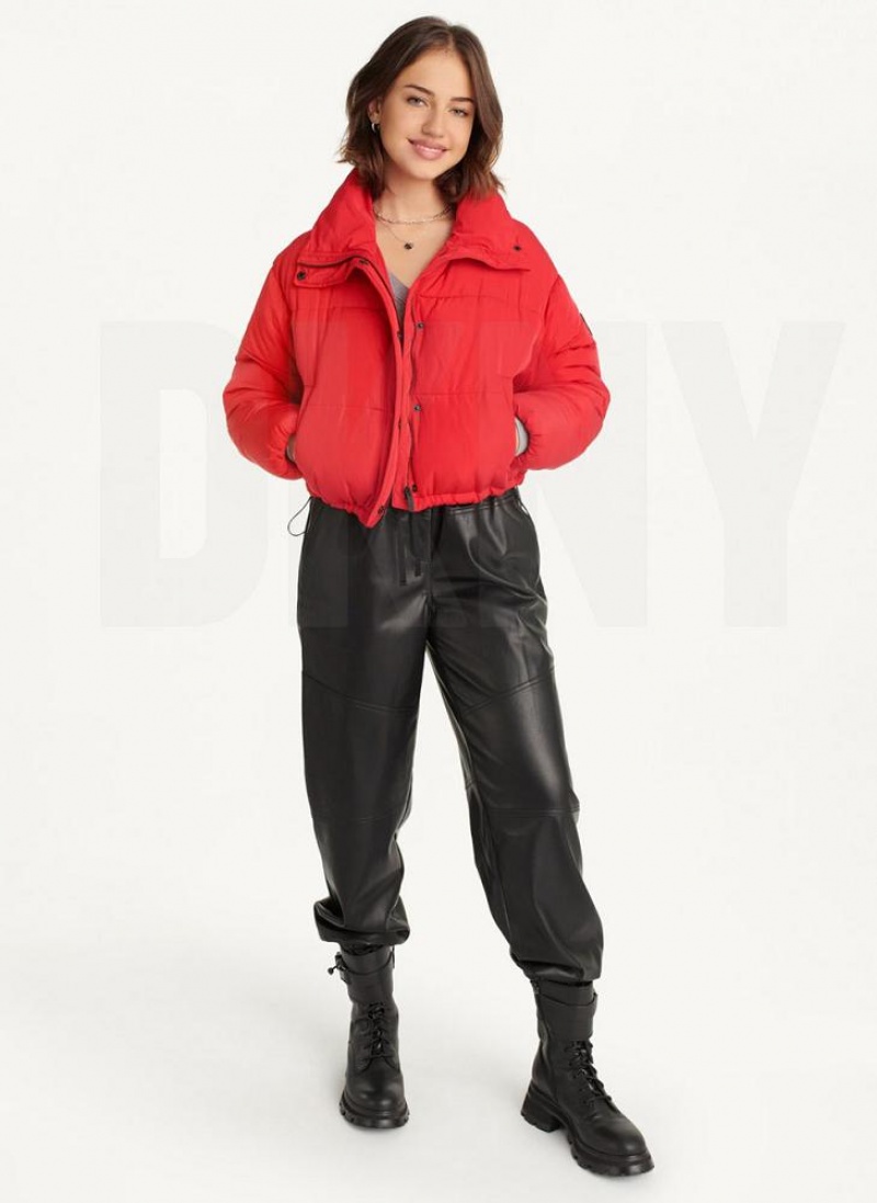 Red DKNY Cropped Women's Puffer Jacket | USA-D0140