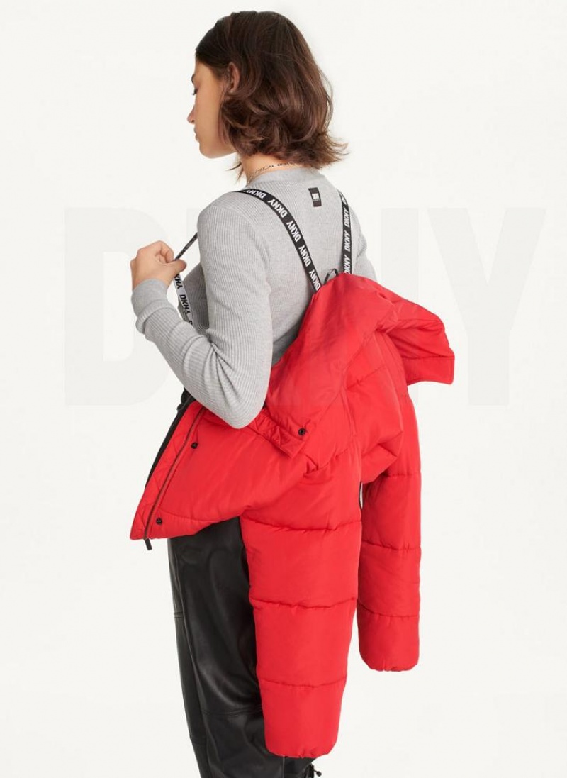 Red DKNY Cropped Women's Puffer Jacket | USA-D0140