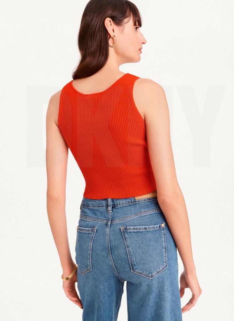 Red DKNY Cropped Women's Tank Tops | USA-D1541