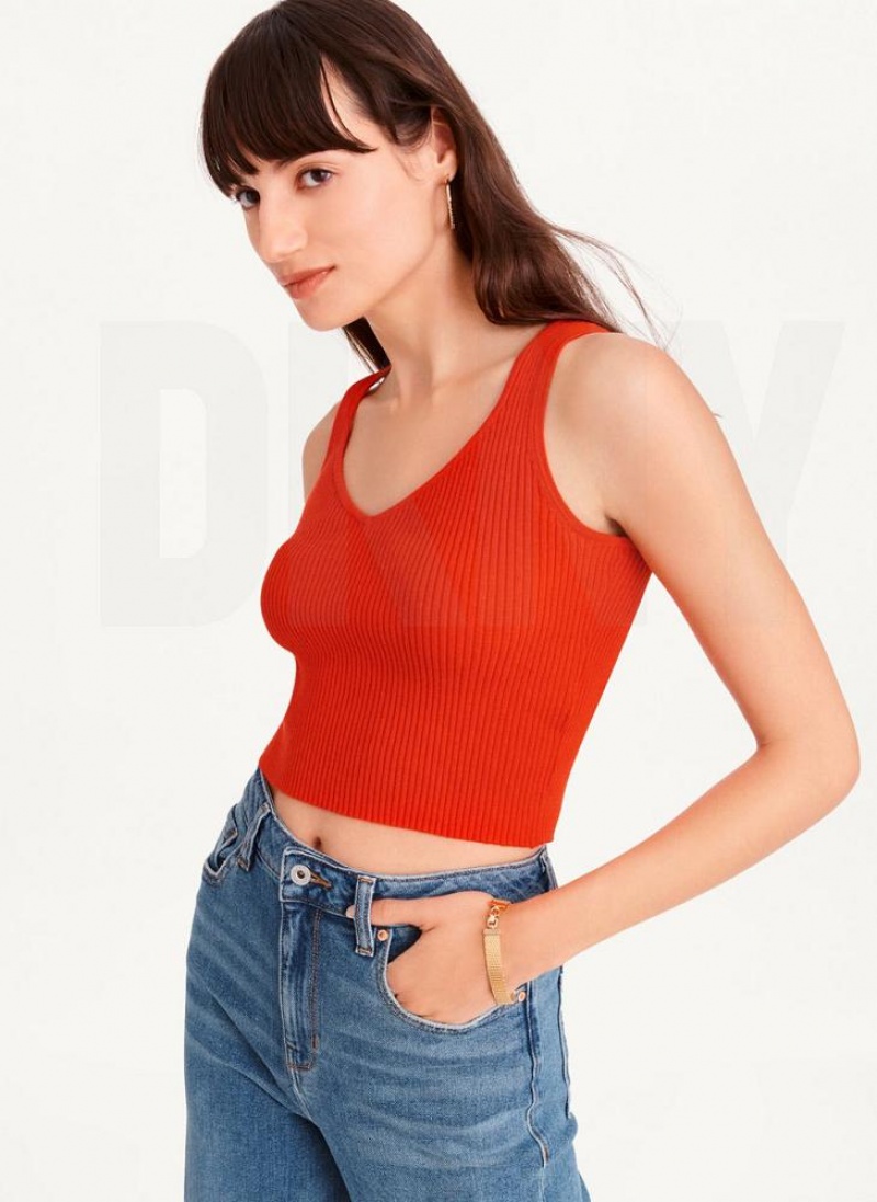 Red DKNY Cropped Women's Tank Tops | USA-D1541