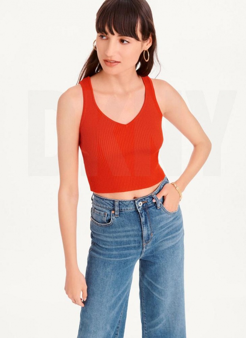 Red DKNY Cropped Women\'s Tank Tops | USA-D1541
