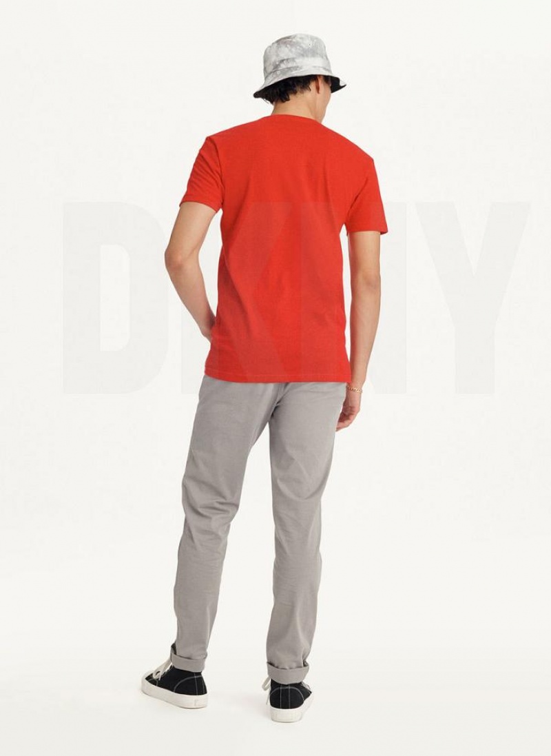 Red DKNY Metallic Puff Logo Men's T Shirts | USA-D0577