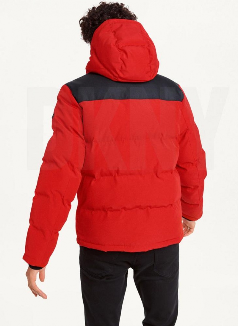 Red DKNY Mixed Media Classic Men's Puffer Jacket | USA-D0143