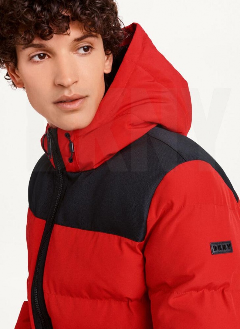 Red DKNY Mixed Media Classic Men's Puffer Jacket | USA-D0143