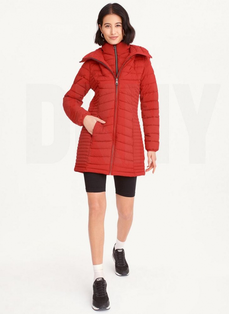 Red DKNY Packable Vestie Walker Women's Coats | USA-D1112