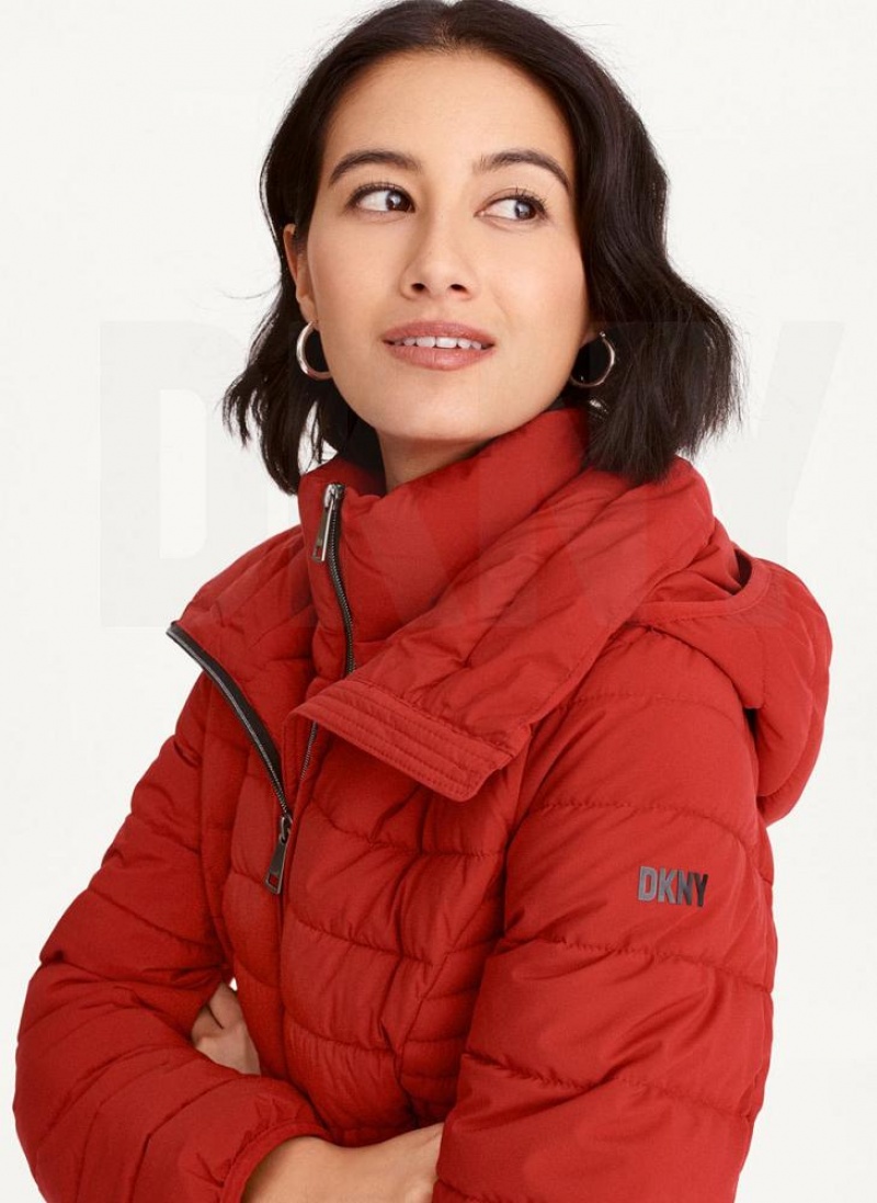 Red DKNY Packable Vestie Walker Women's Coats | USA-D1112