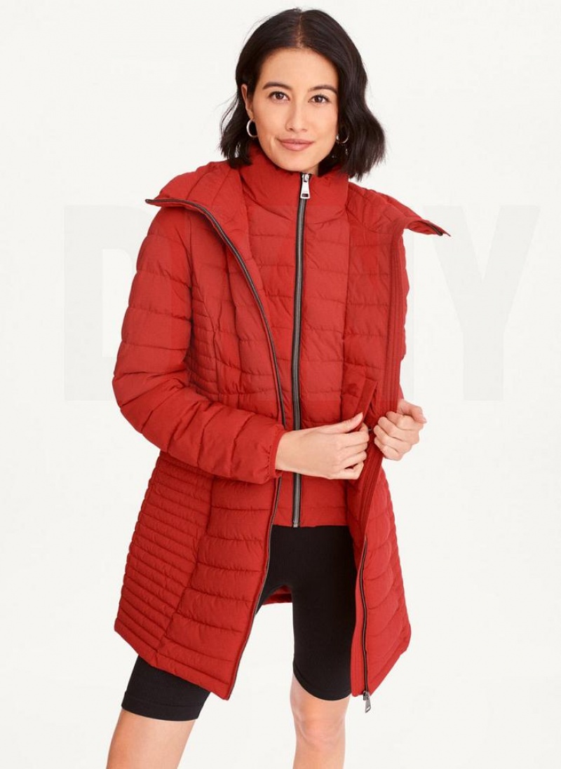 Red DKNY Packable Vestie Walker Women\'s Coats | USA-D1112