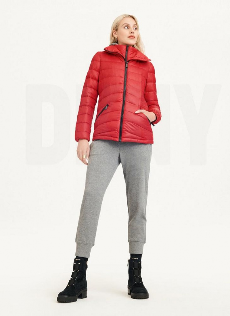 Red DKNY Packable Women's Puffer Jacket | USA-D0586