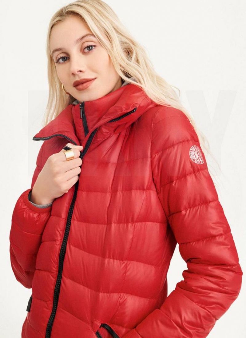 Red DKNY Packable Women's Puffer Jacket | USA-D0586