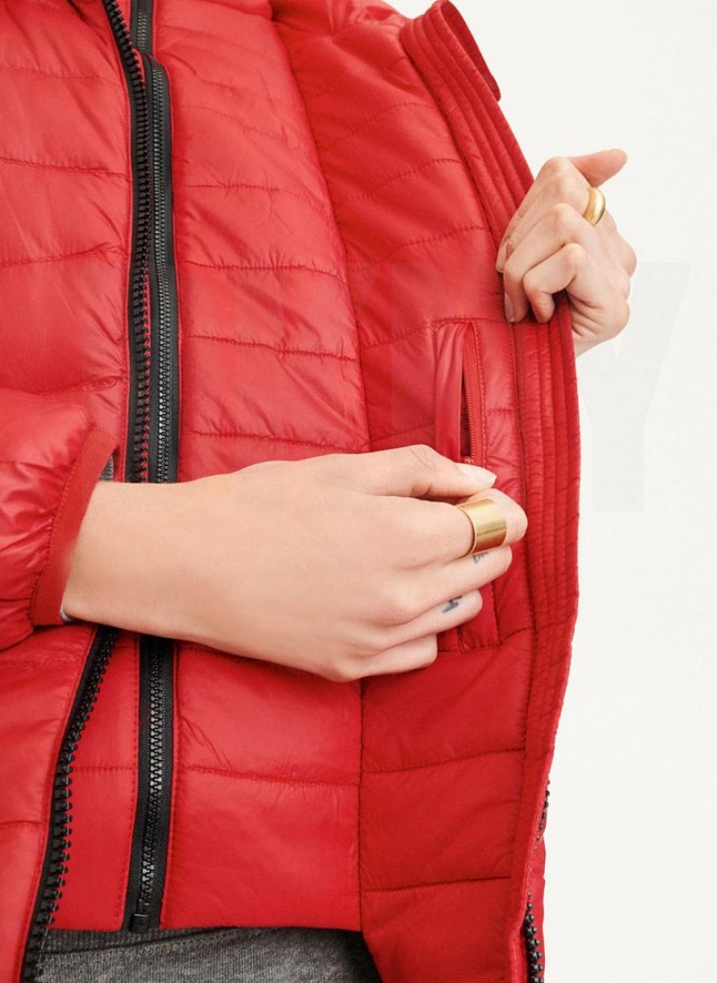 Red DKNY Packable Women's Puffer Jacket | USA-D0586