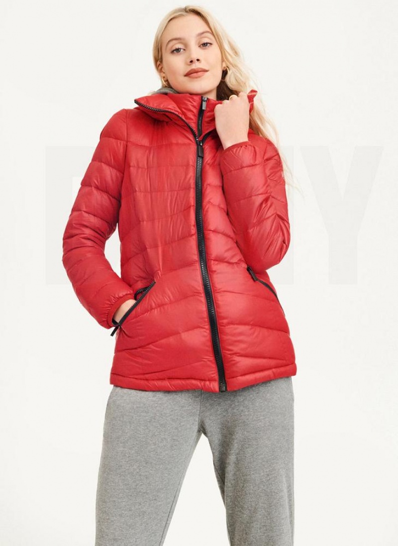 Red DKNY Packable Women\'s Puffer Jacket | USA-D0586