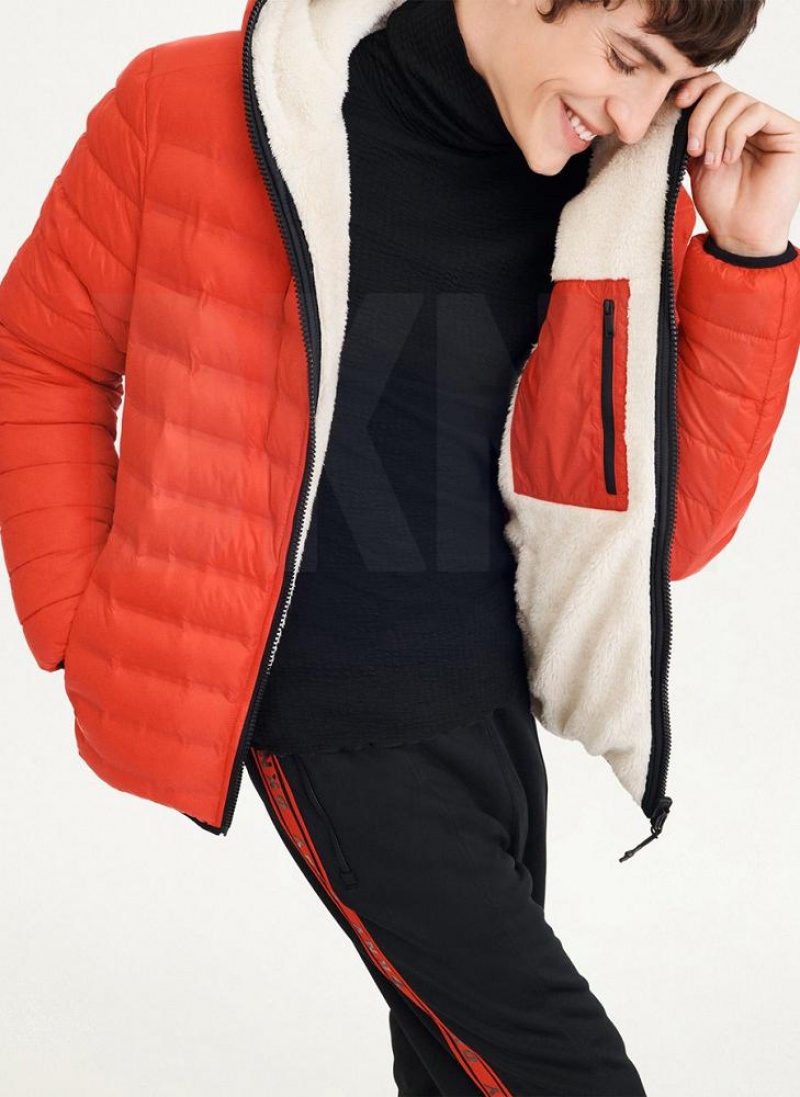 Red DKNY Quilted Reversible Sherpa Men's Jackets | USA-D0761