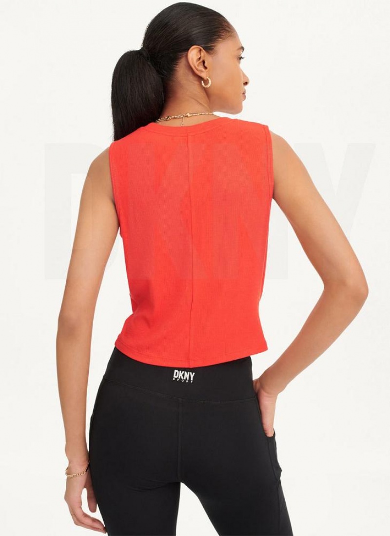 Red DKNY Rib Twist Front Women's Tank Tops | USA-D1629