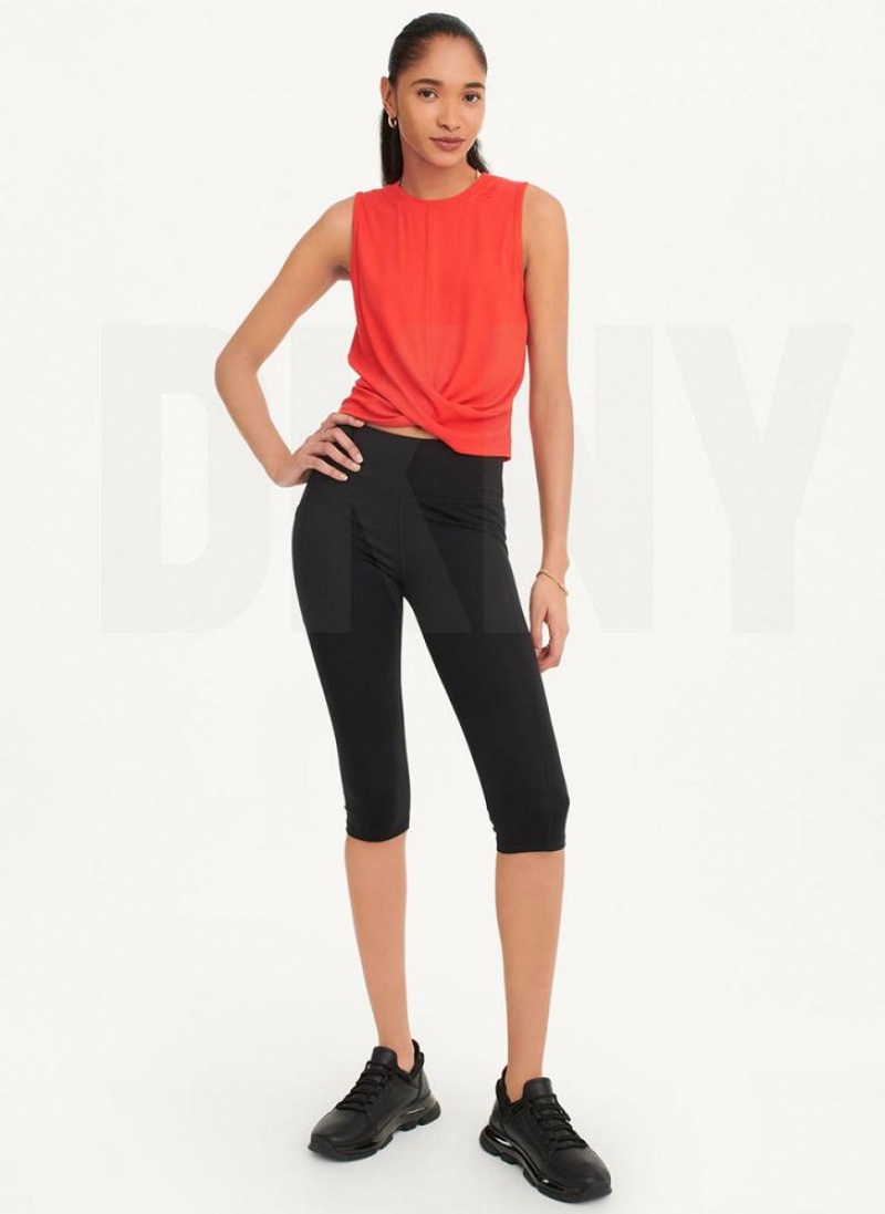 Red DKNY Rib Twist Front Women's Tank Tops | USA-D1629