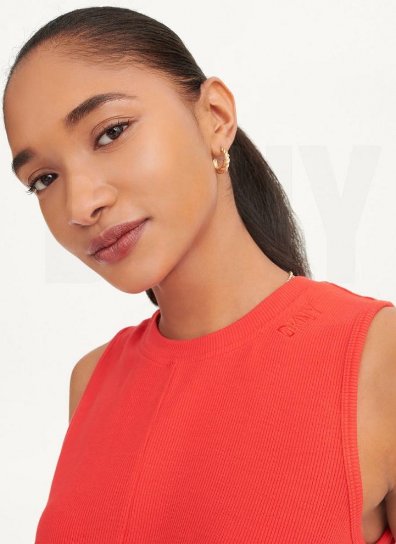 Red DKNY Rib Twist Front Women's Tank Tops | USA-D1629