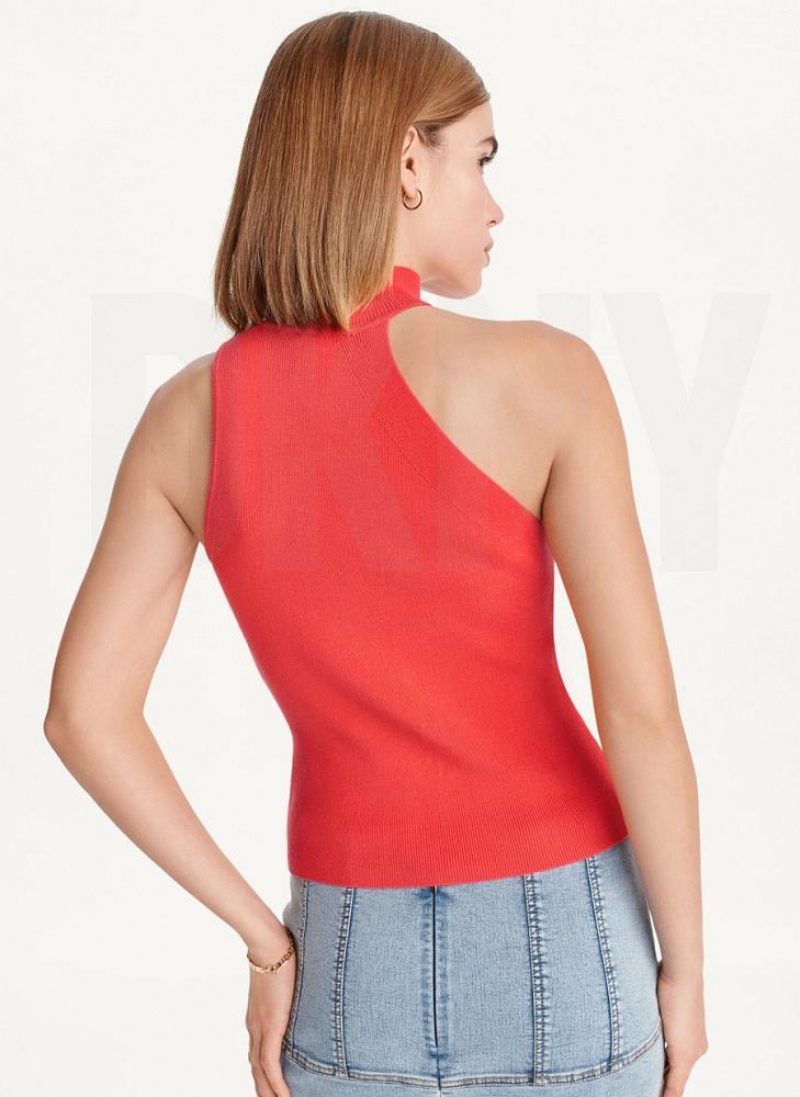 Red DKNY Sleeveless Mock Neck Women's Sweaters | USA-D1123