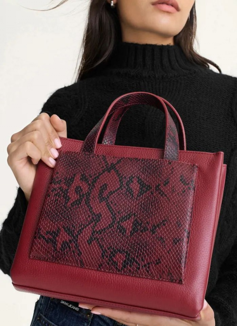 Red DKNY Uptown Exotic Leather Small Bags Tote Bags | USA-D1572