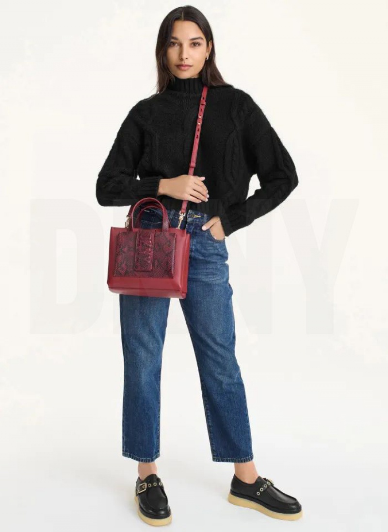 Red DKNY Uptown Exotic Leather Small Bags Tote Bags | USA-D1572