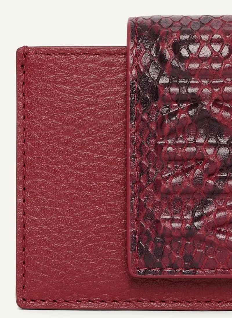 Red DKNY Uptown Leather Card Case Bags Wallets | USA-D1087