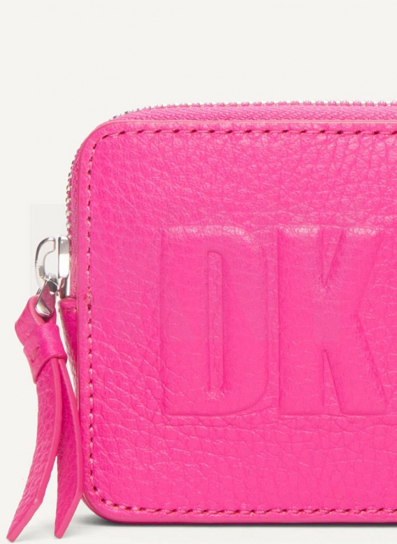 Rose Purple DKNY Keyfob Cardcase Raised Logo Bags Wallets | USA-D0623