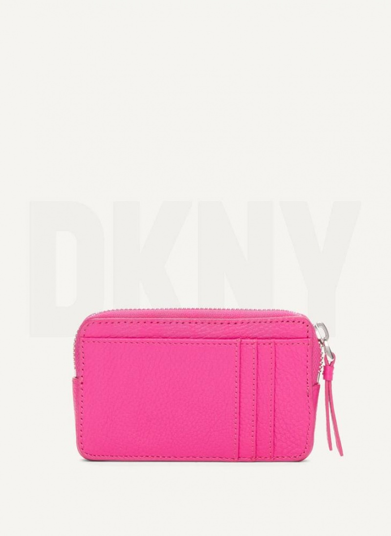 Rose Purple DKNY Keyfob Cardcase Raised Logo Bags Wallets | USA-D0623