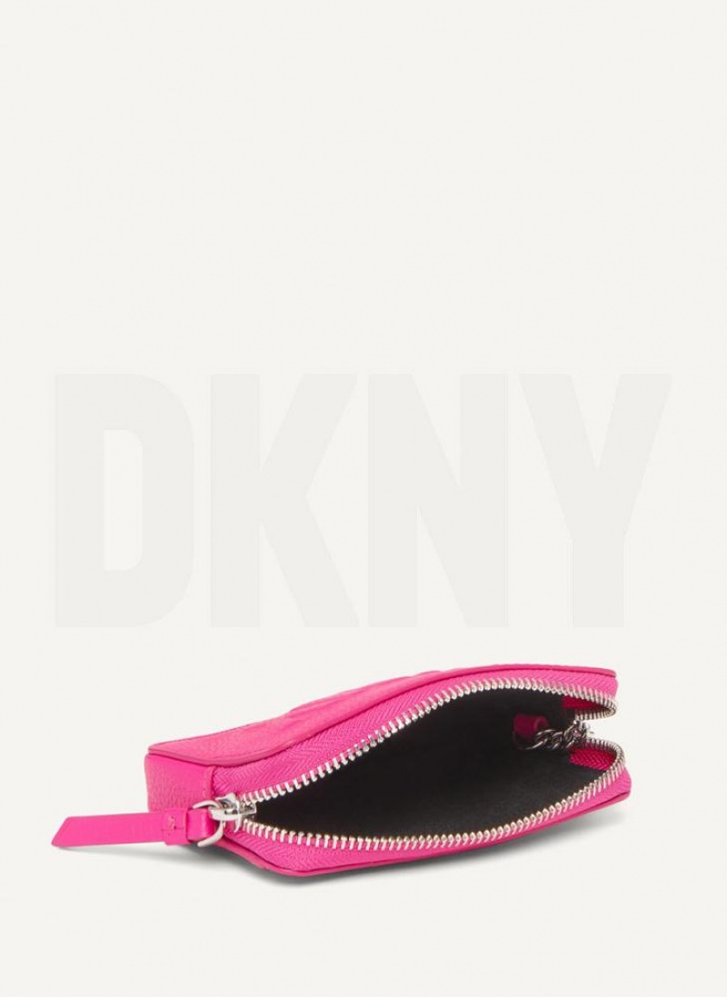 Rose Purple DKNY Keyfob Cardcase Raised Logo Bags Wallets | USA-D0623