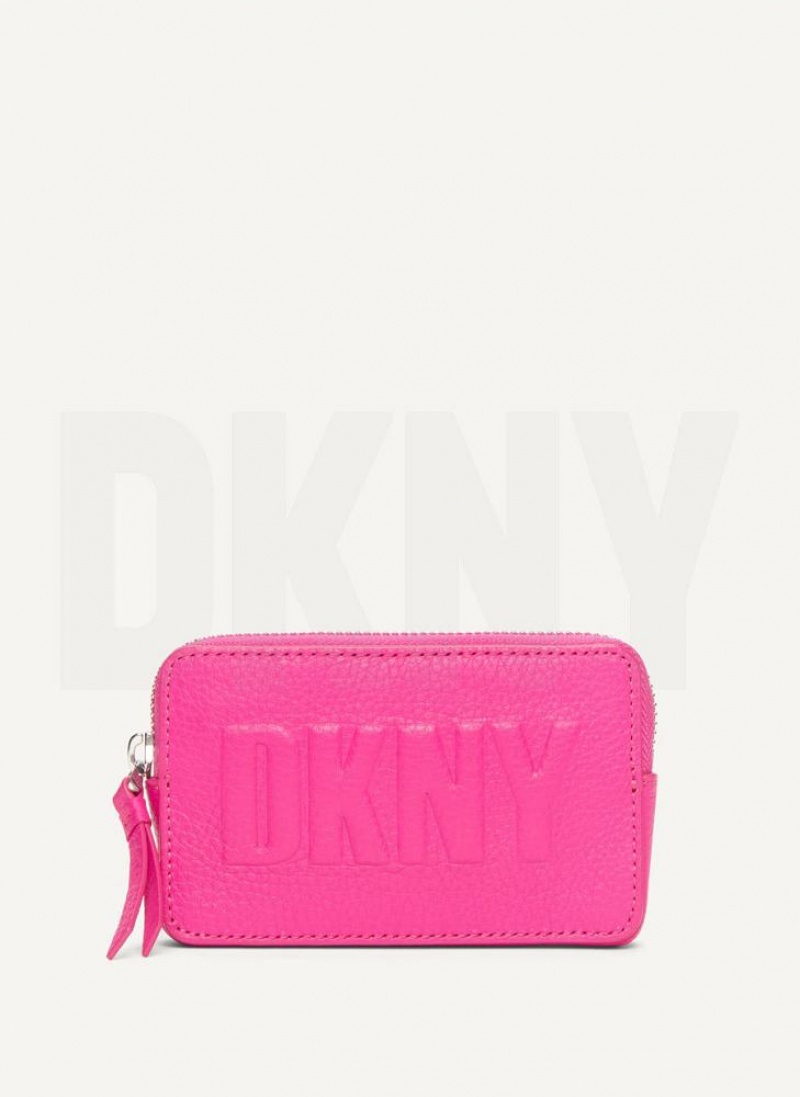 Rose Purple DKNY Keyfob Cardcase Raised Logo Bags Wallets | USA-D0623