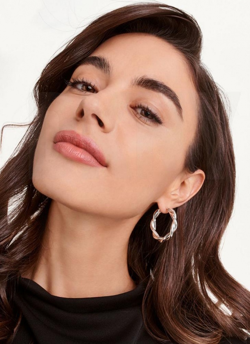 Silver DKNY Chunky Twist Hoop Women's Earrings | USA-D0383
