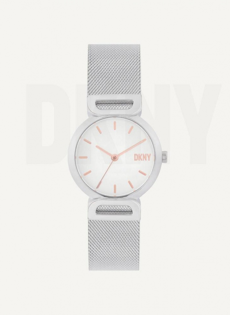 Silver DKNY Downtown Mesh Women\'s Watches | USA-D1147