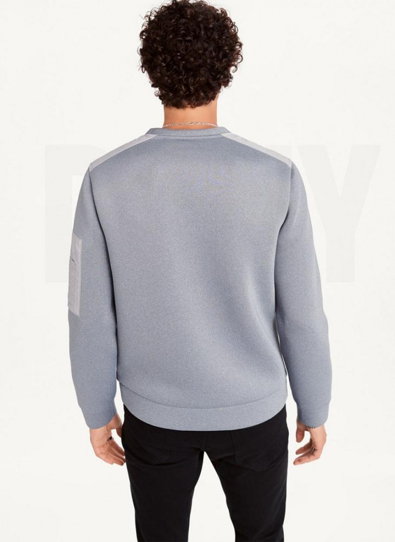 Silver DKNY Foil Panel Crew Neck Men's Sweatshirts | USA-D1143