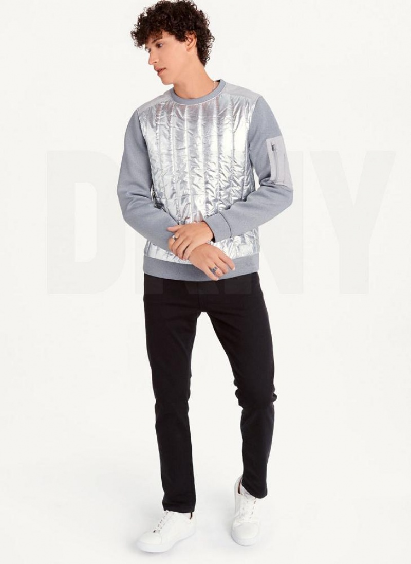 Silver DKNY Foil Panel Crew Neck Men's Sweatshirts | USA-D1143