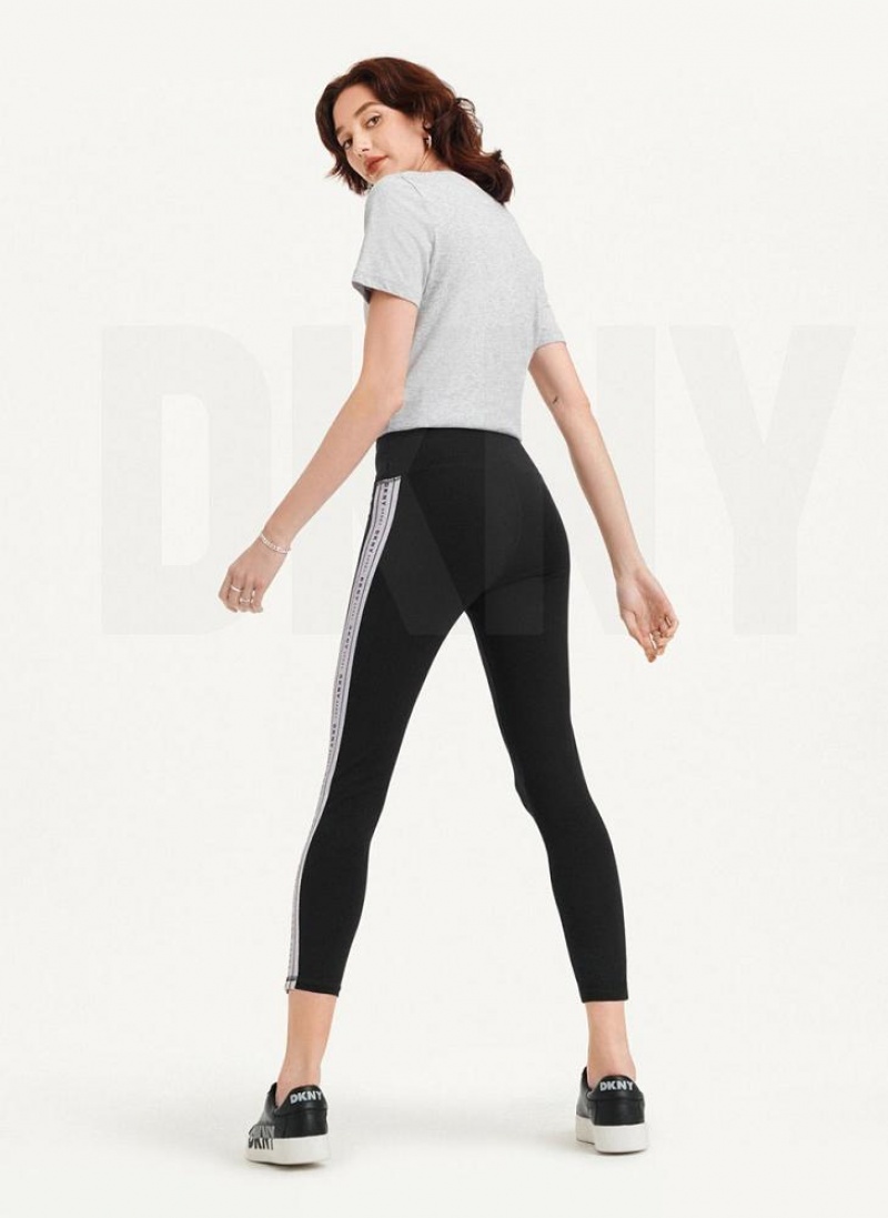 Silver DKNY Metallic Logo Tape Women's Leggings | USA-D1971