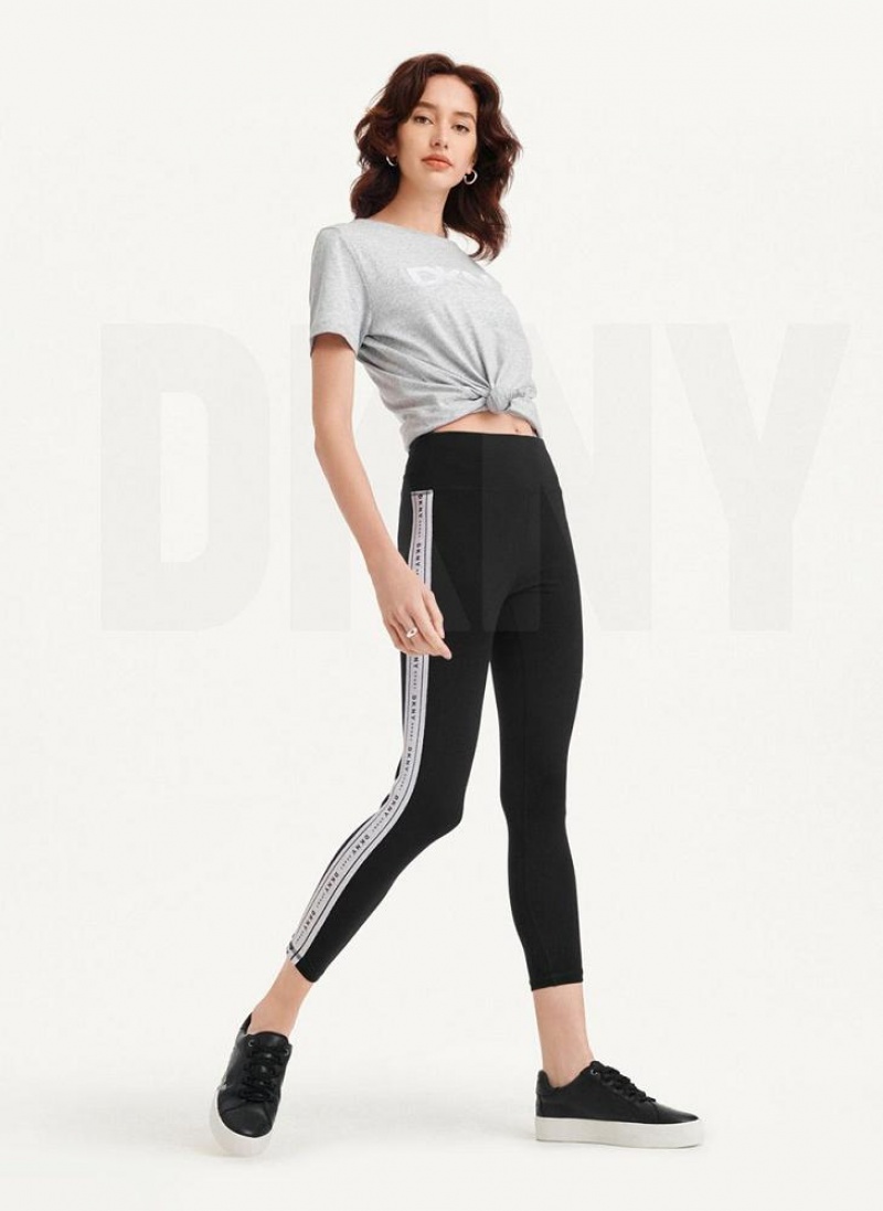 Silver DKNY Metallic Logo Tape Women's Leggings | USA-D1971