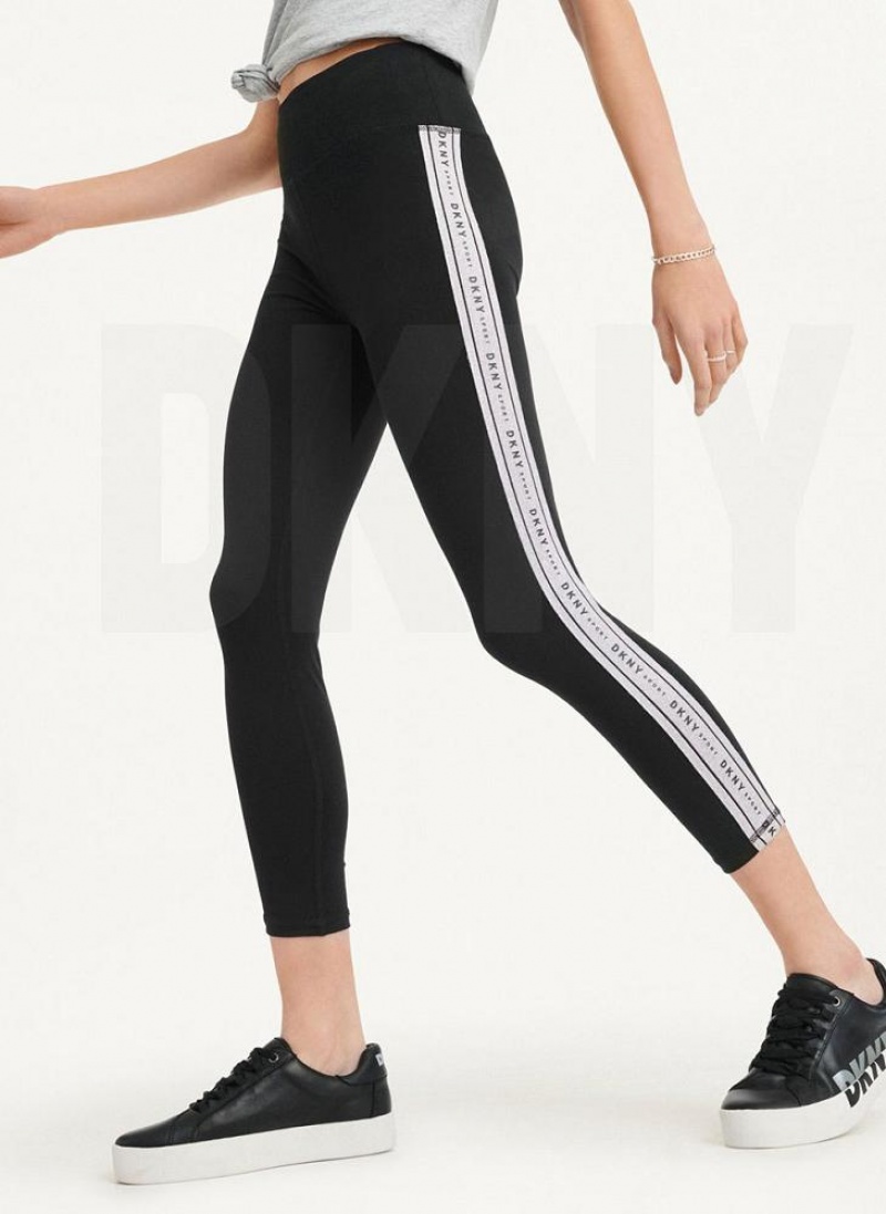Silver DKNY Metallic Logo Tape Women's Leggings | USA-D1971