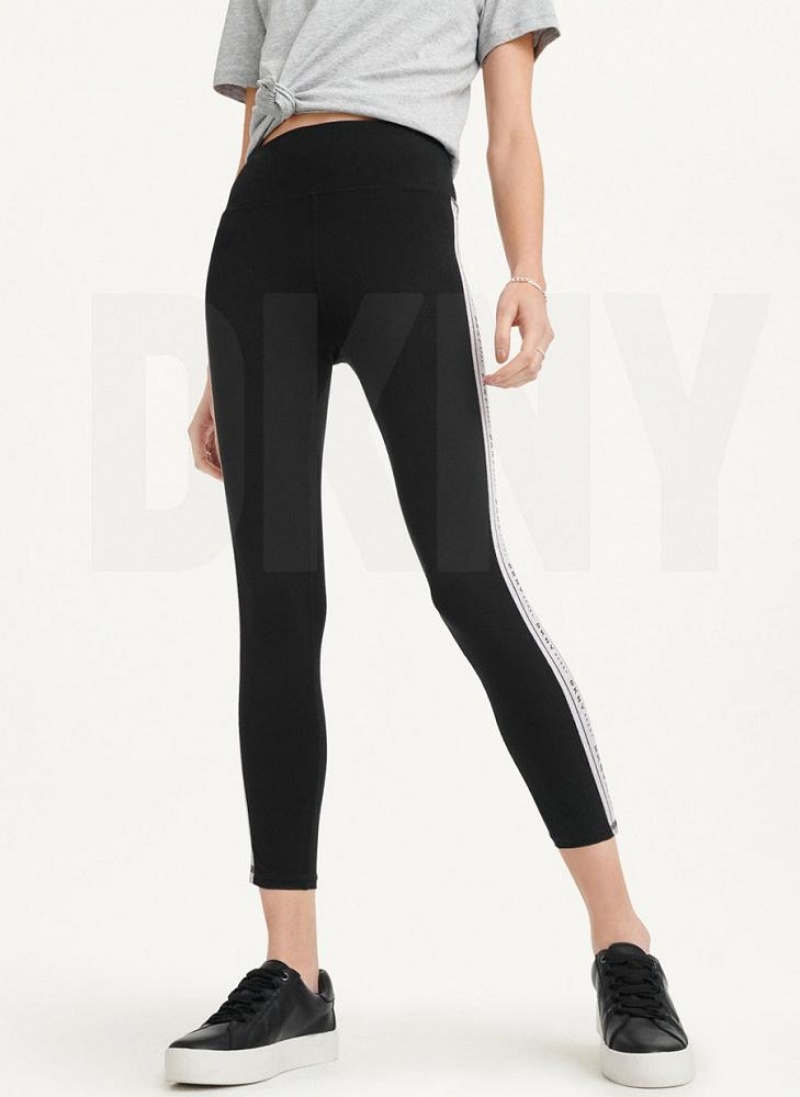 Silver DKNY Metallic Logo Tape Women's Leggings | USA-D1971
