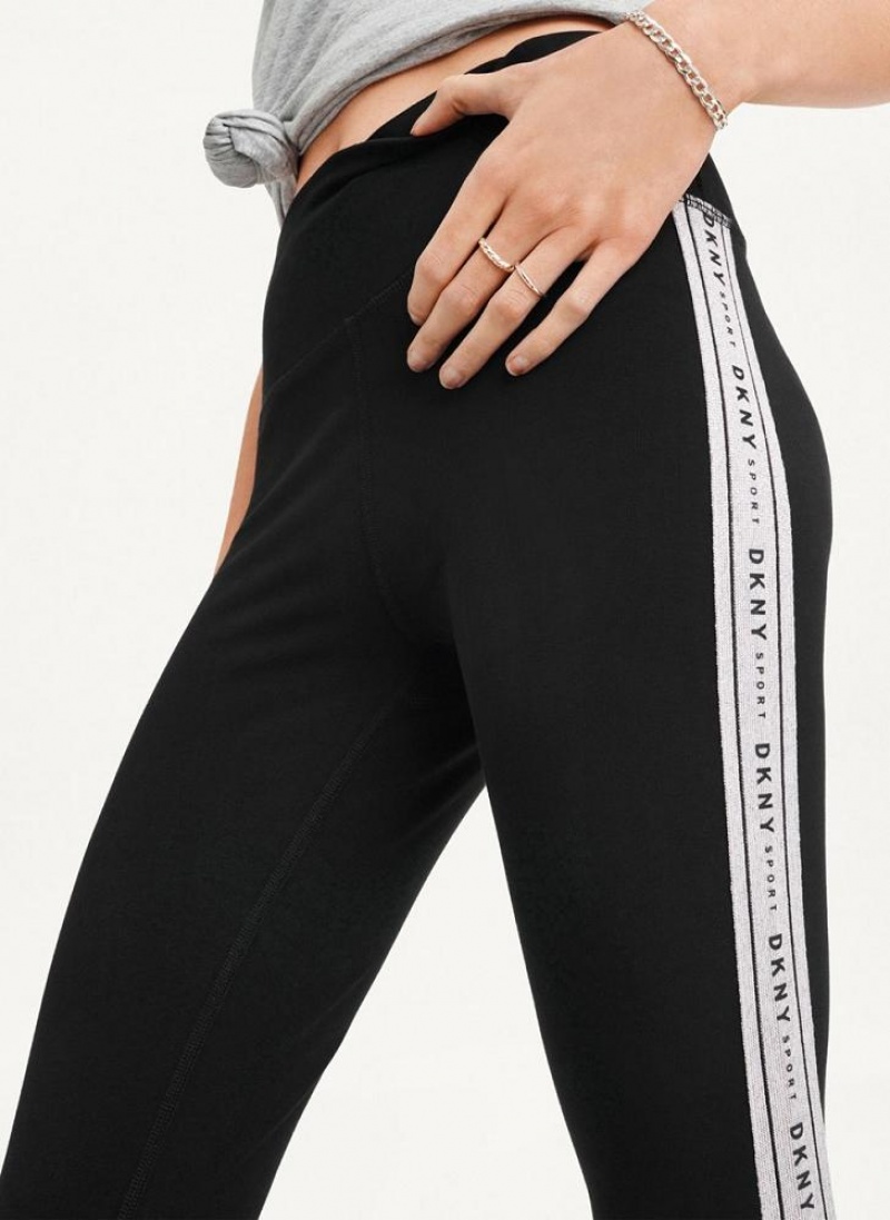 Silver DKNY Metallic Logo Tape Women's Leggings | USA-D1971