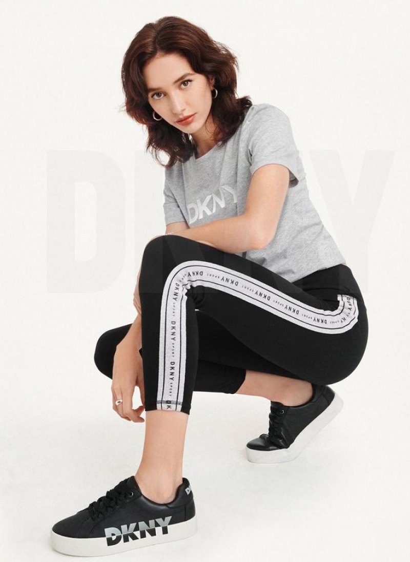 Silver DKNY Metallic Logo Tape Women\'s Leggings | USA-D1971